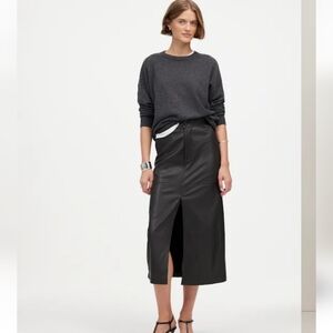 Madewell Leather Midi Skirt NN408 Size 0 NWT Black
